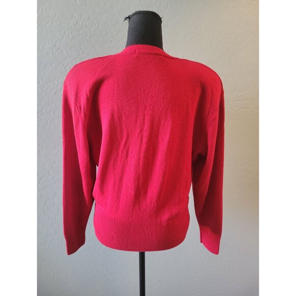 Vintage St. Michael Red Wool Long Sleeve Cardigan Buttoned Waist Size 42 (XL) - Picture 7 of 12